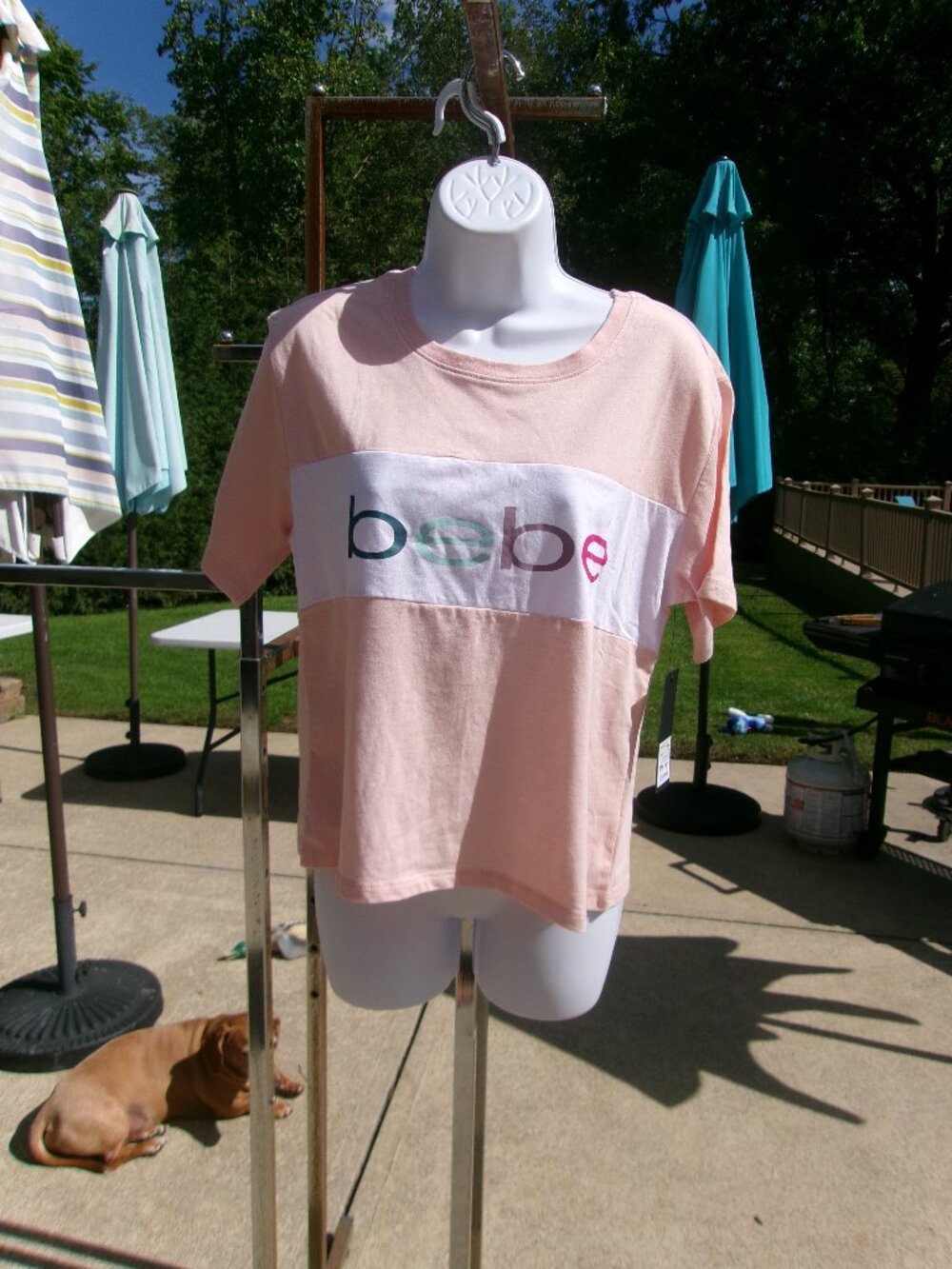 NWT BEBE LT PINK LOGO TEE L